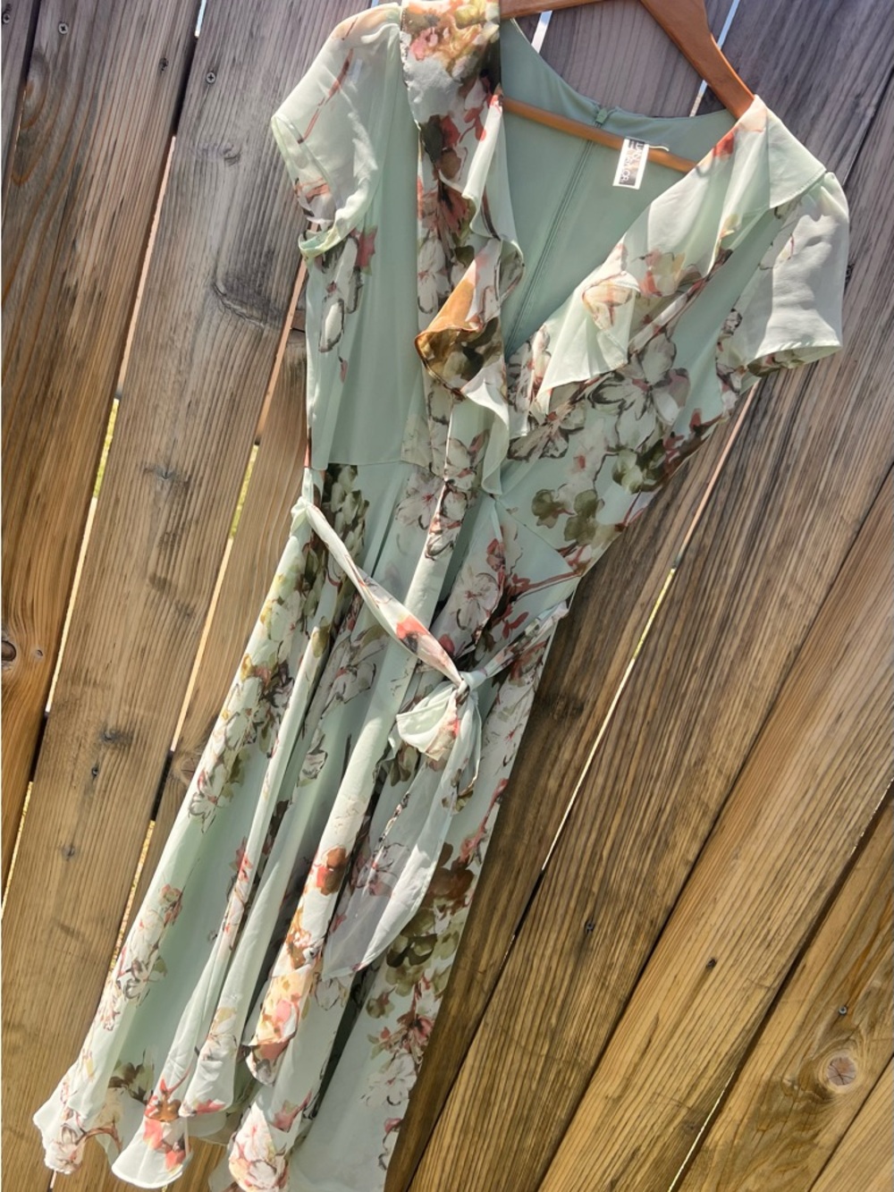 Julian Taylor Sage Green Floral Wrap Midi Dress